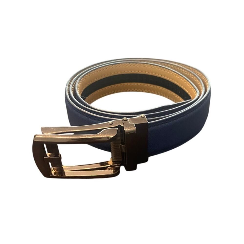 Men's Blue Geniune Leather Ratchet Belt Size 36-38‎ Automatic Buckle Work Dress
